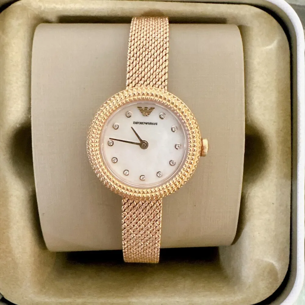 Emporio Armani AR11416 Rosa Rose‑Gold Watch, 26mm Mesh Band Ladies Watch